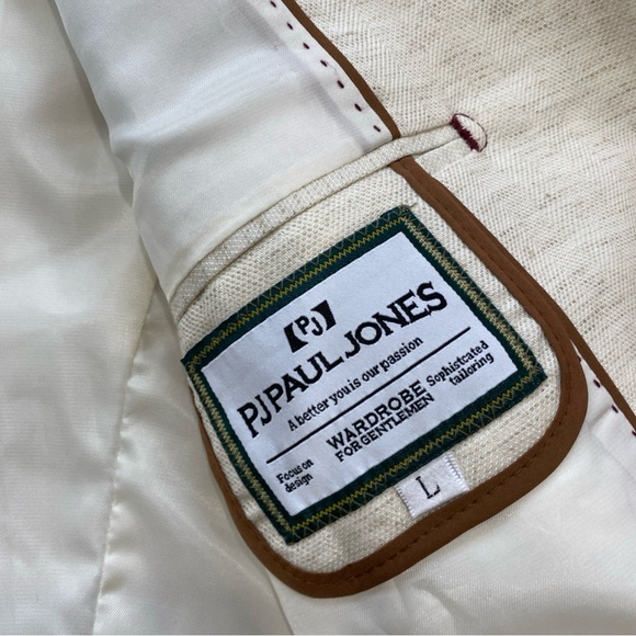 PJ Paul Jones Mens Linen Blend Blazer Sport Coat Jacket Cream Size Large - Picture 4 of 15